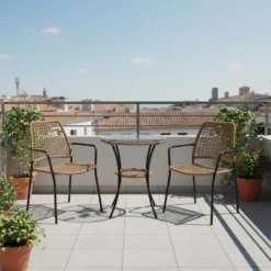 Set da giardino Tavolo con 2 Sedie in Metallo e Rattan