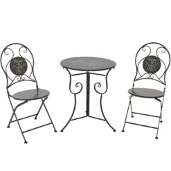Set giardino Bistrot ''Home is my favorite Space'' tavolo rotondo 60 cm e 2 sedie in metallo Grigio