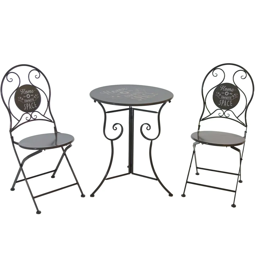 Set giardino Bistrot ''Home is my favorite Space'' tavolo rotondo 60 cm e 2 sedie in metallo Grigio