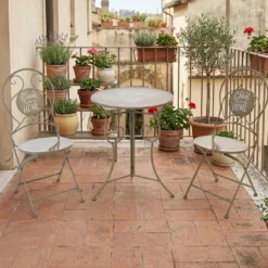 Set giardino Bistrot Tavolo con 2 Sedie in metallo Tortora
