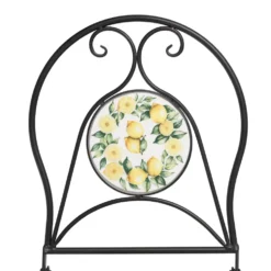 Set giardino Bistrot tavolo rotondo 60 cm e 2 sedie in metallo Nero e Top in ceramica Effetto Mosaico Lemons