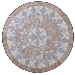 Set giardino Bistrot tavolo rotondo 60 cm e 2 sedie in metallo Nero e Top in ceramica Effetto Mosaico