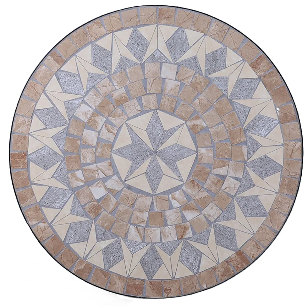 Set giardino Bistrot tavolo rotondo 60 cm e 2 sedie in metallo Nero e Top in ceramica Effetto Mosaico