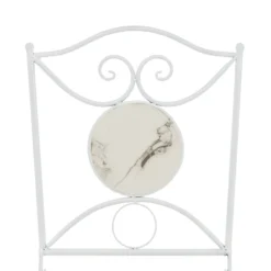 Set giardino Bistrot tavolo rotondo 60 cm e 2 sedie in metallo Bianco e Top in ceramica Effetto Marmo Bianco