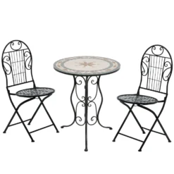 Set giardino Bistrot tavolo rotondo 60 cm e 2 sedie in metallo Nero