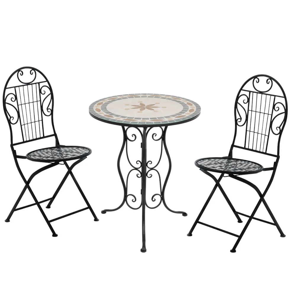 Set giardino Bistrot tavolo rotondo 60 cm e 2 sedie in metallo Nero