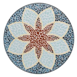 Set giardino Bistrot tavolo rotondo 60 cm e 2 sedie in metallo Nero e Top in ceramica Effetto Mosaico