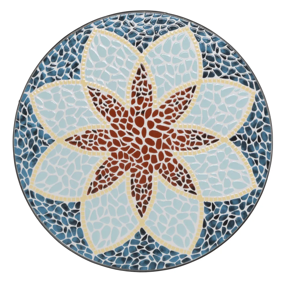 Set giardino Bistrot tavolo rotondo 60 cm e 2 sedie in metallo Nero e Top in ceramica Effetto Mosaico