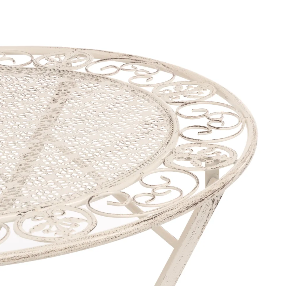 Set giardino Bistrot Tavolo rotondo 70 cm e 2 sedie pieghevoli in metallo Bianco Design Liberty