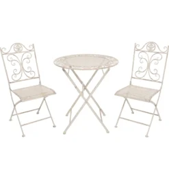 Set giardino Bistrot Tavolo rotondo 70 cm e 2 sedie pieghevoli in metallo Bianco Design Liberty