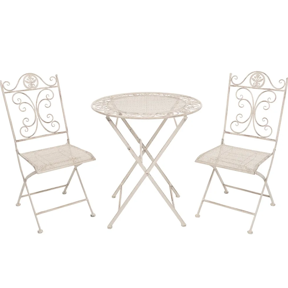 Set giardino Bistrot Tavolo rotondo 70 cm e 2 sedie pieghevoli in metallo Bianco Design Liberty
