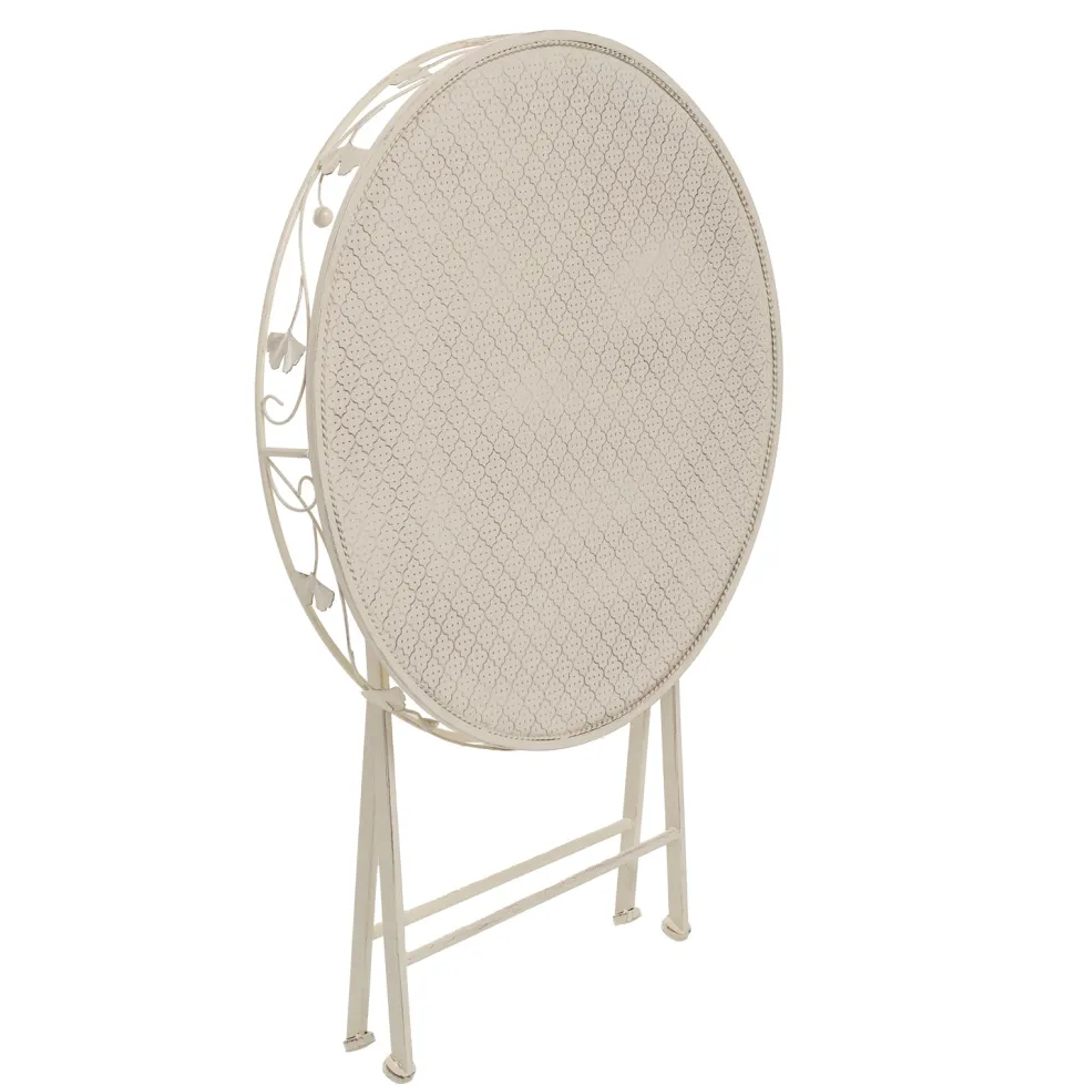 Set giardino Bistrot Tavolo rotondo 70 cm e 2 sedie richiudibili in metallo Crema Design Liberty