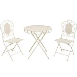 Set giardino Bistrot Tavolo rotondo 70 cm e 2 sedie richiudibili in metallo Crema Design Liberty