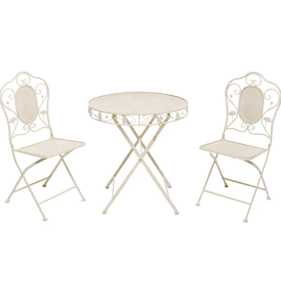 Set giardino Bistrot Tavolo rotondo 70 cm e 2 sedie richiudibili in metallo Crema Design Liberty