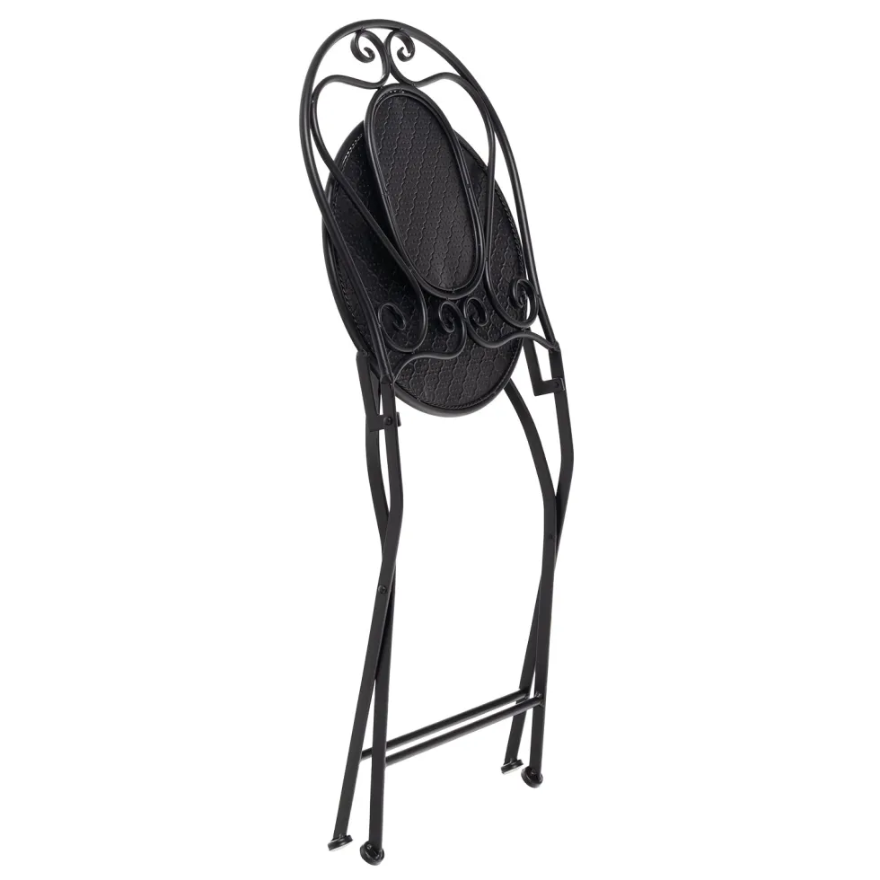 Set giardino Bistrot Tavolo rotondo 70 cm e 2 sedie richiudibili in metallo Nero Design Liberty