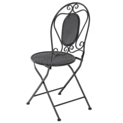 Set giardino Bistrot Tavolo rotondo 70 cm e 2 sedie richiudibili in metallo Nero Design Liberty
