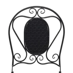 Set giardino Bistrot Tavolo rotondo 70 cm e 2 sedie richiudibili in metallo Nero Design Liberty