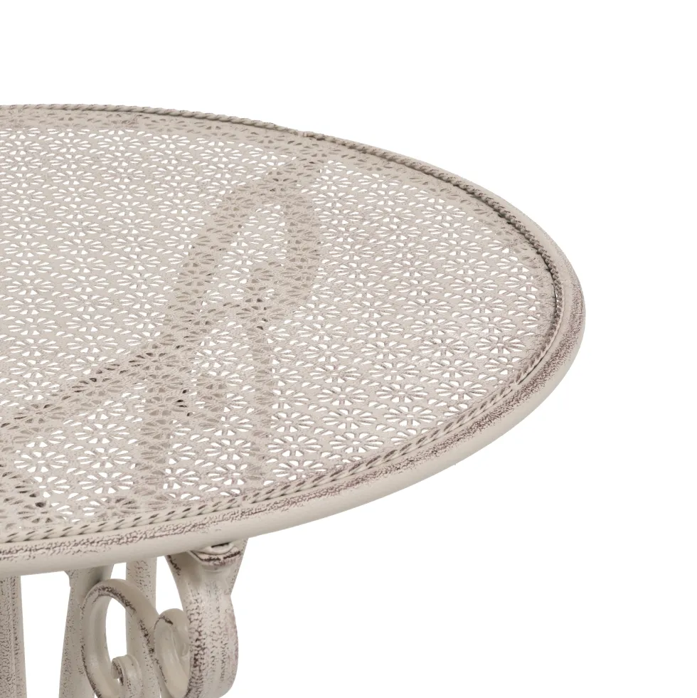 Set giardino Bistrot Tavolo rotondo 60 cm e 2 sedie richiudibili in metallo Bianco Decapato