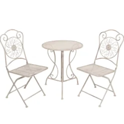 Set giardino Bistrot Tavolo rotondo 60 cm e 2 sedie richiudibili in metallo Bianco Decapato