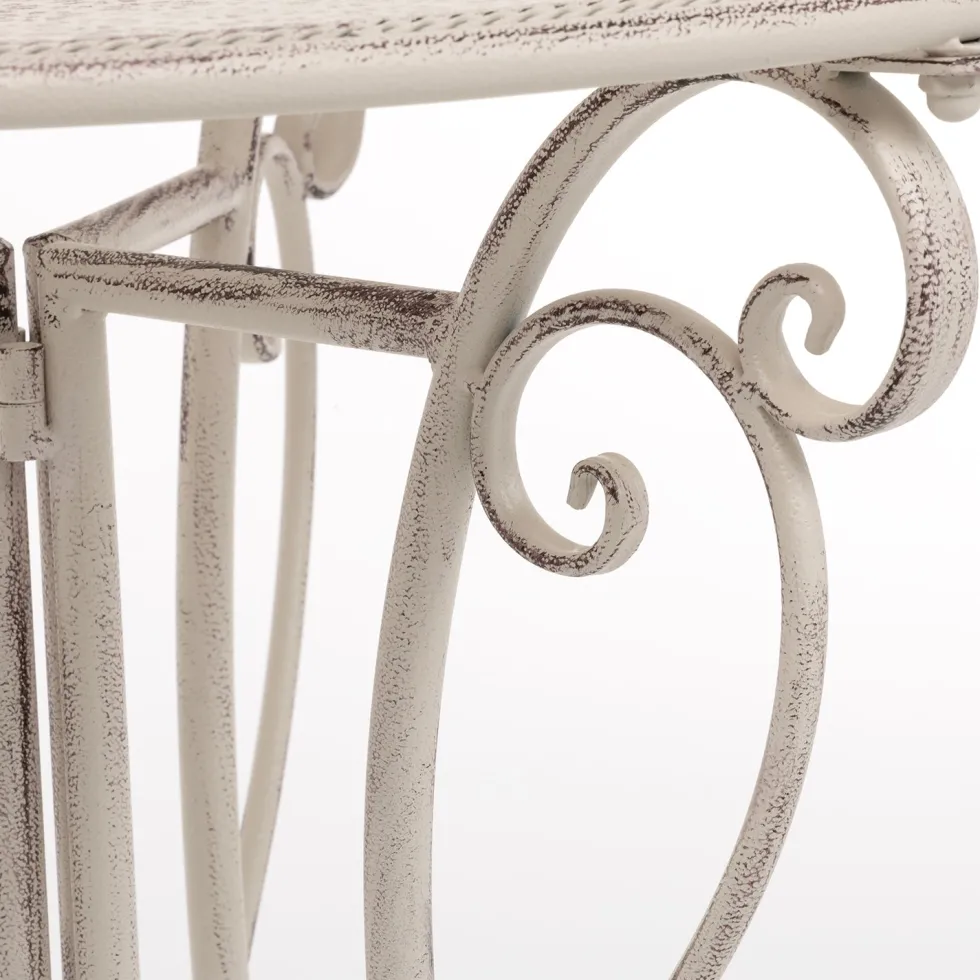 Set giardino Bistrot Tavolo rotondo 60 cm e 2 sedie richiudibili in metallo Bianco Decapato