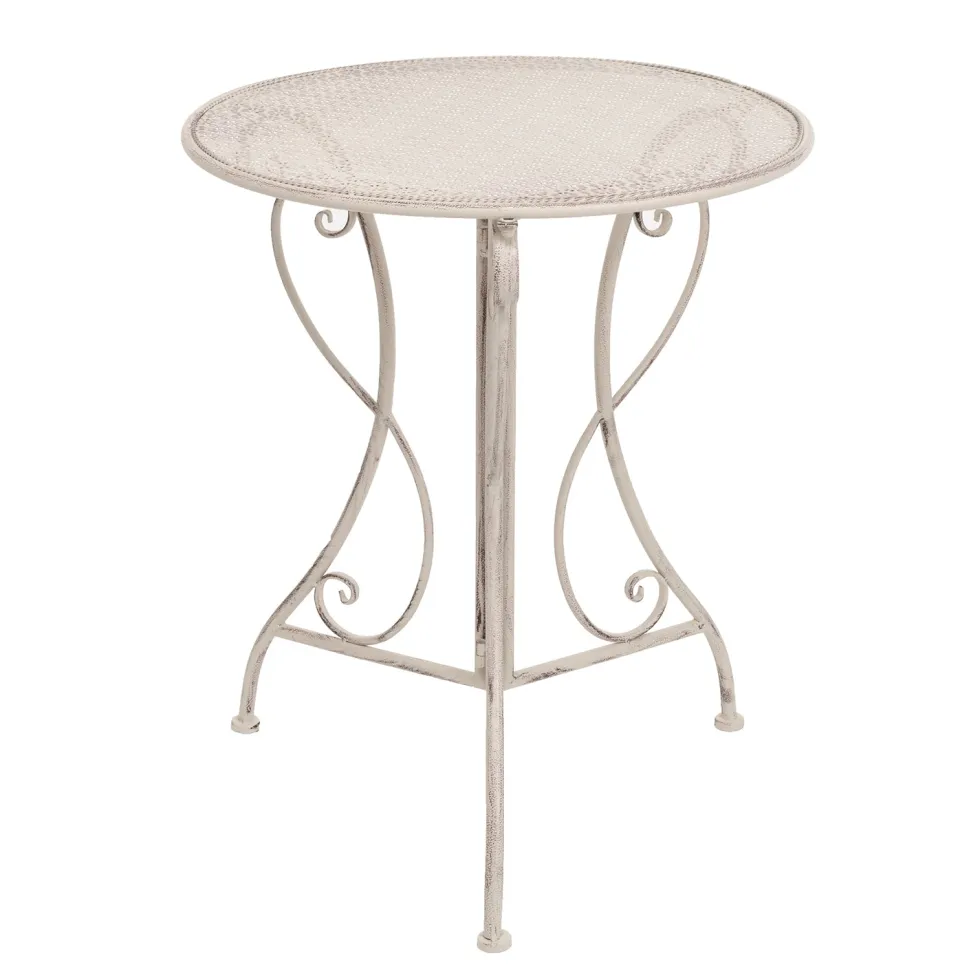 Set giardino Bistrot Tavolo rotondo 60 cm e 2 sedie richiudibili in metallo Bianco Decapato