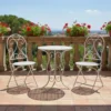 Set giardino Bistrot Tavolo rotondo 60 cm e 2 sedie richiudibili in metallo Bianco Design Liberty