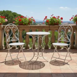 Set giardino Bistrot Tavolo rotondo 60 cm e 2 sedie richiudibili in metallo Bianco Design Liberty