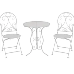 Set giardino Bistrot Tavolo rotondo 60 cm e 2 sedie richiudibili in metallo Bianco Design Liberty