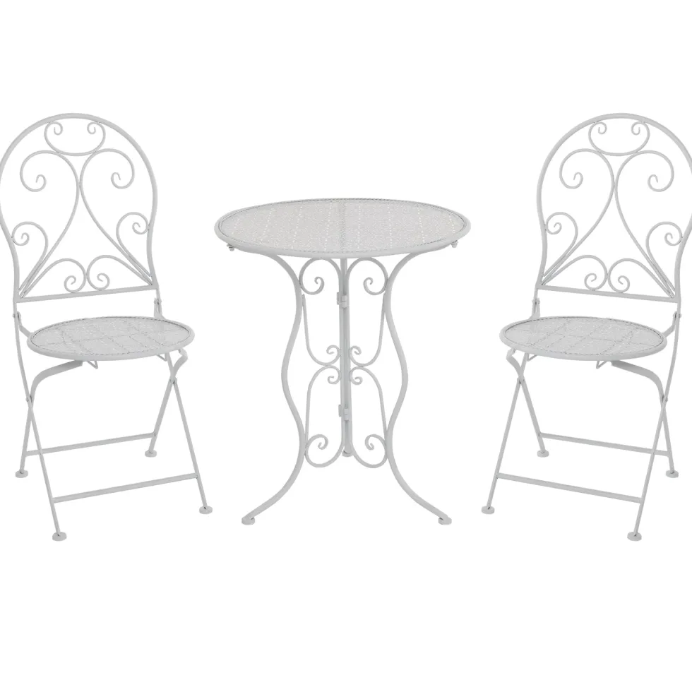 Set giardino Bistrot Tavolo rotondo 60 cm e 2 sedie richiudibili in metallo Bianco Design Liberty
