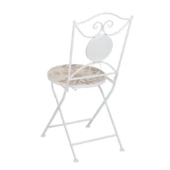Set giardino Bistrot tavolo rotondo 60 cm e 2 sedie in metallo Bianco e Top in ceramica decorata con motivi floreali
