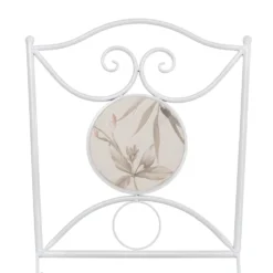 Set giardino Bistrot tavolo rotondo 60 cm e 2 sedie in metallo Bianco e Top in ceramica decorata con motivi floreali