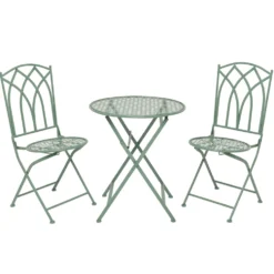 Set giardino Bistrot Tavolo rotondo 60 cm e 2 sedie pieghevoli in metallo Verde Design Liberty