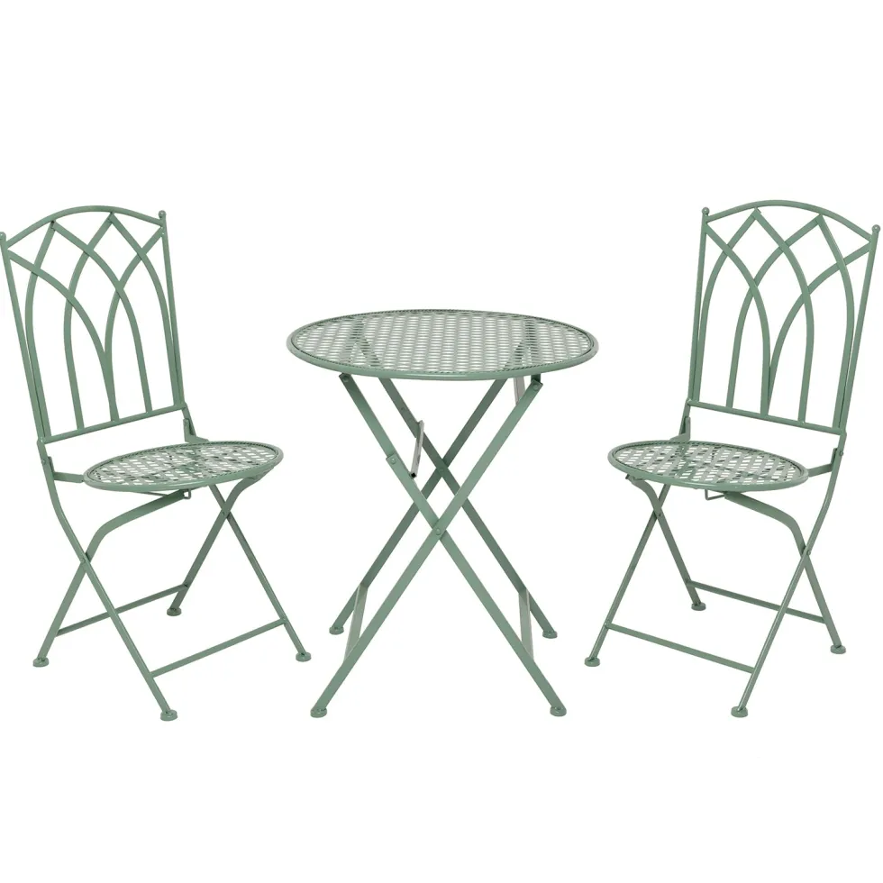Set giardino Bistrot Tavolo rotondo 60 cm e 2 sedie pieghevoli in metallo Verde Design Liberty