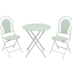 Set giardino Bistrot Tavolo rotondo 70 cm e 2 sedie richiudibili in metallo Verde