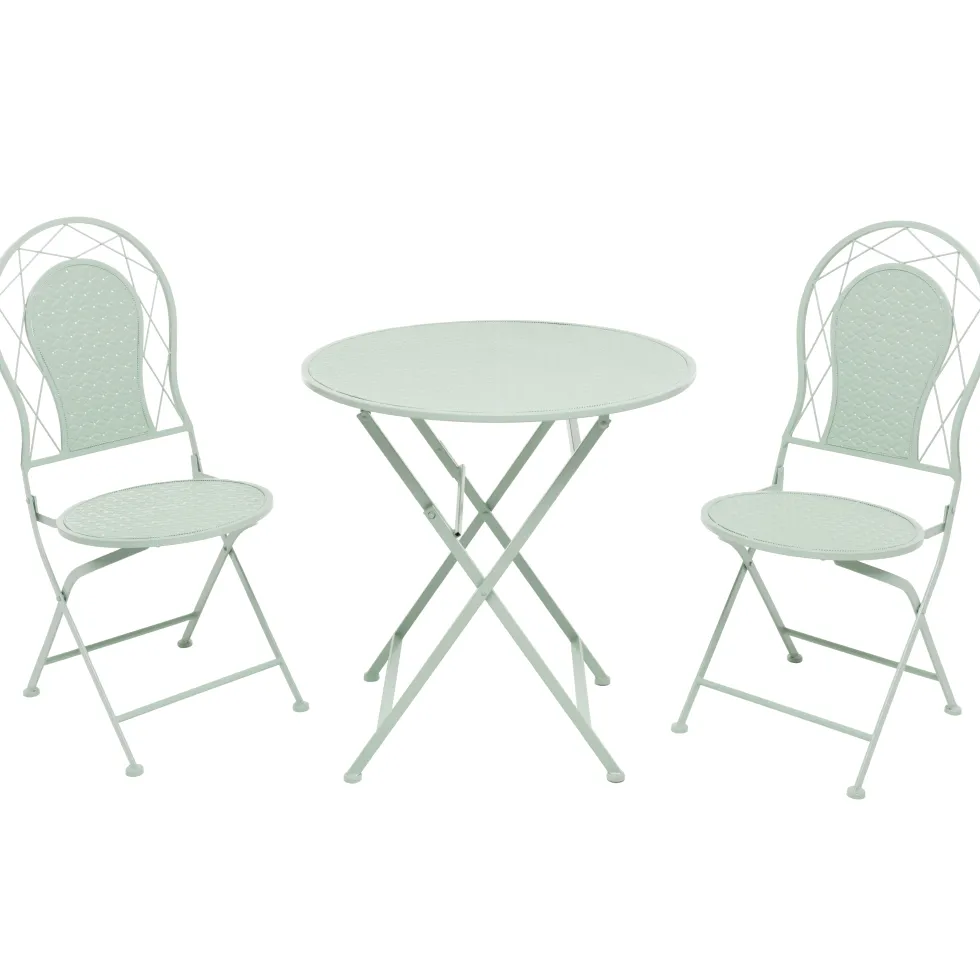 Set giardino Bistrot Tavolo rotondo 70 cm e 2 sedie richiudibili in metallo Verde