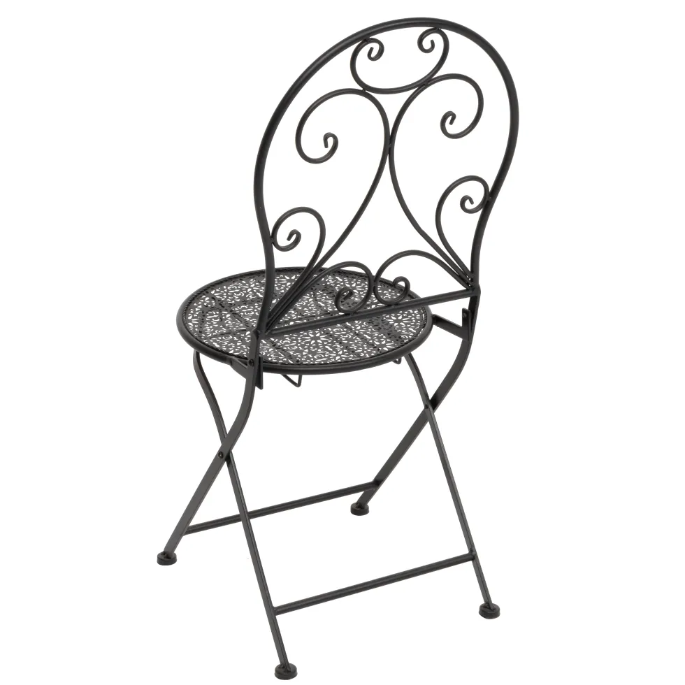 Set giardino Bistrot Tavolo rotondo 60 cm e 2 sedie richiudibili in metallo Nero Design Liberty