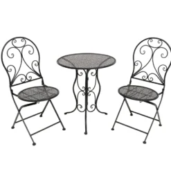 Set giardino Bistrot Tavolo rotondo 60 cm e 2 sedie richiudibili in metallo Nero Design Liberty