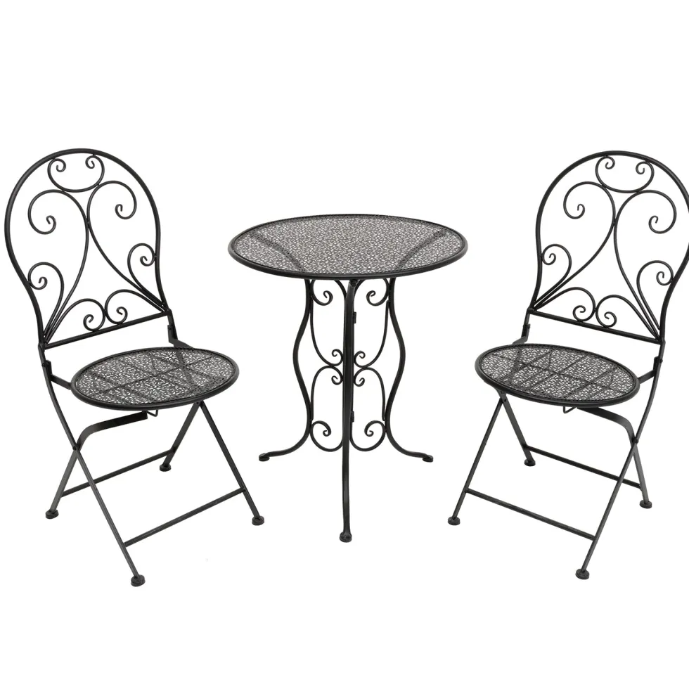 Set giardino Bistrot Tavolo rotondo 60 cm e 2 sedie richiudibili in metallo Nero Design Liberty