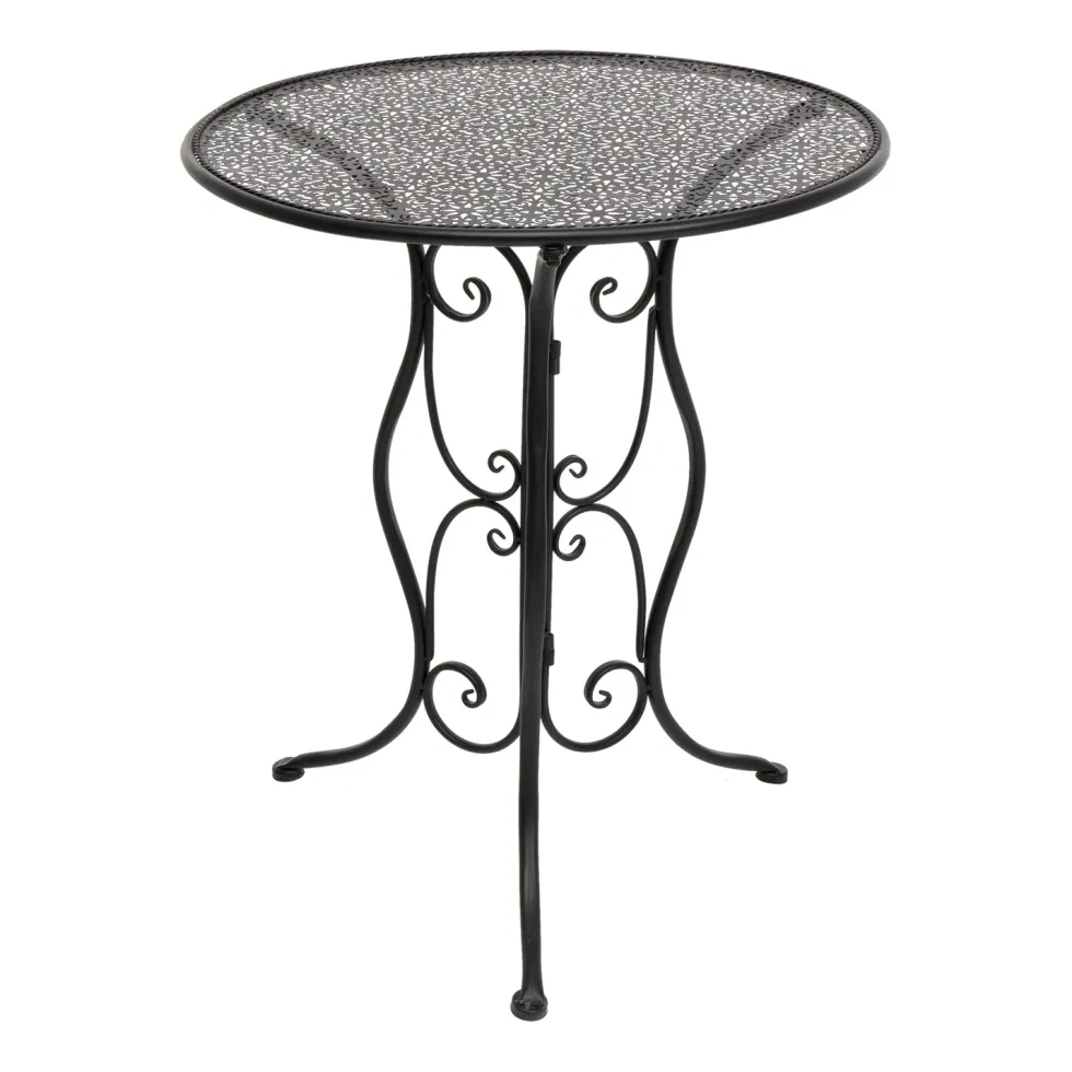 Set giardino Bistrot Tavolo rotondo 60 cm e 2 sedie richiudibili in metallo Nero Design Liberty