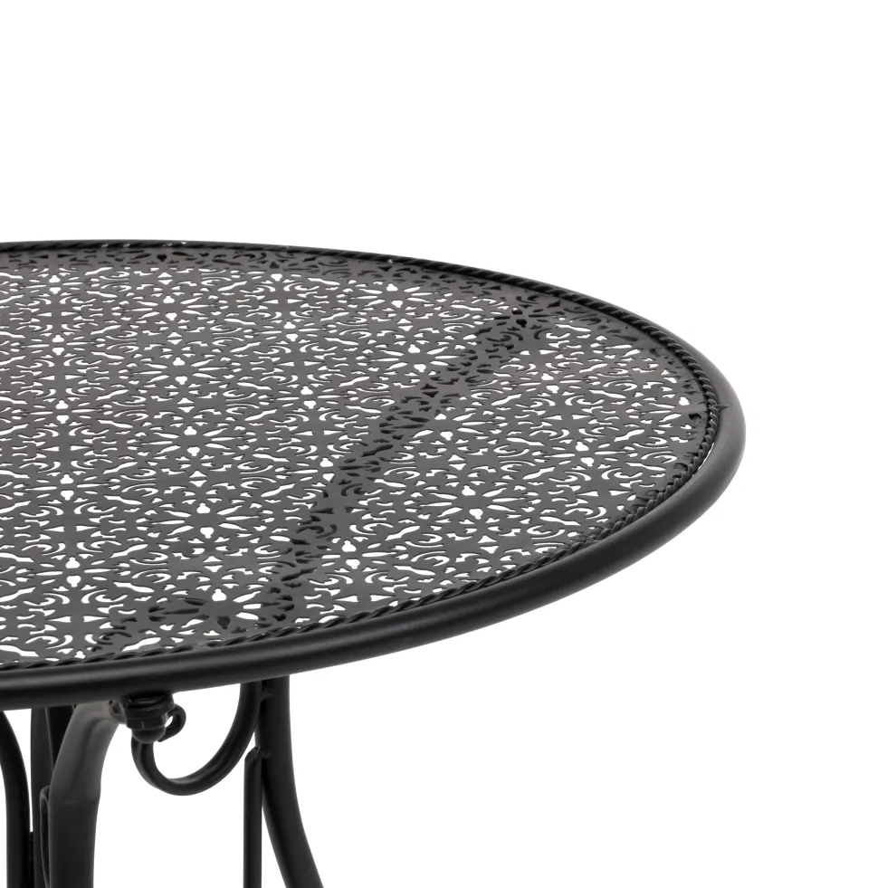 Set giardino Bistrot Tavolo rotondo 60 cm e 2 sedie richiudibili in metallo Nero Design Liberty