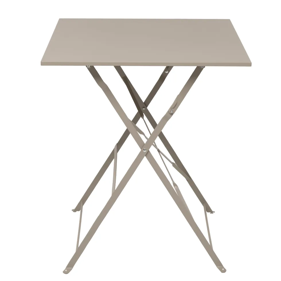 Set giardino Bistrot tavolo 60x60 cm e 2 sedie pieghevoli in acciaio Tortora