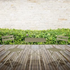 Set giardino Bistrot tavolo 60x60 cm e 2 sedie pieghevoli in acciaio Tortora