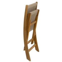 Set giardino tavolo pieghevole 60x55 cm e 2 sedie pieghevoli in legno con seduta in corda di poliestere intrecciata