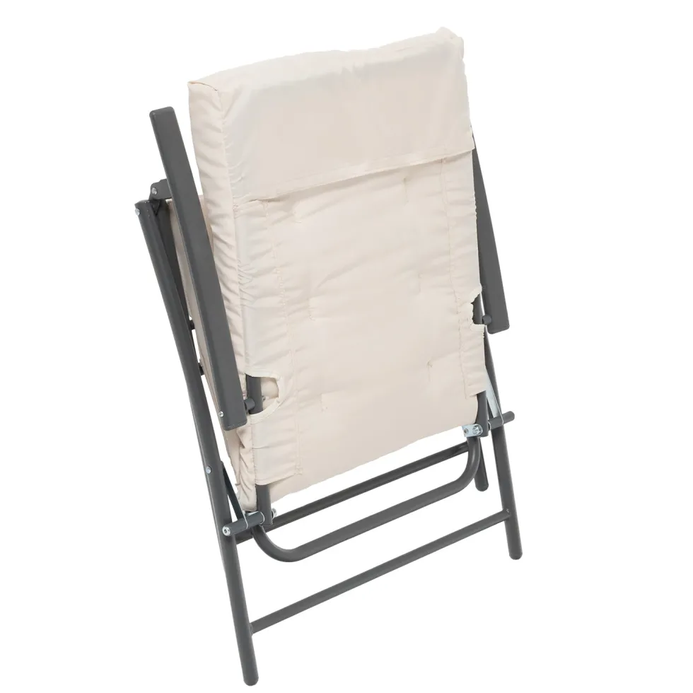 Set giardino Tavolo 45x45 cm e 2 sedie in acciaio Antracite Richiudibili con Cuscini Ècru