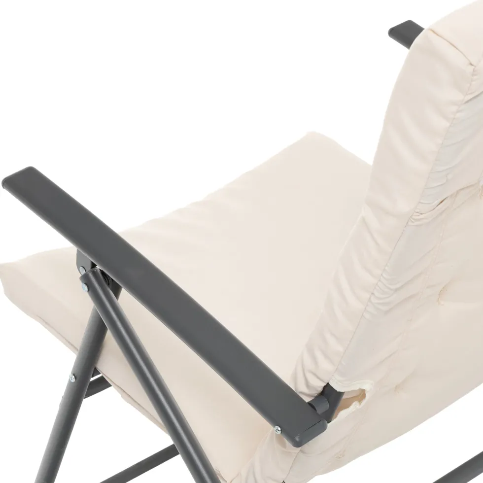 Set giardino Tavolo 45x45 cm e 2 sedie in acciaio Antracite Richiudibili con Cuscini Ècru