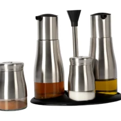 Set menage 4 contenitori in acciaio inox con stand