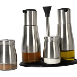Set menage 4 contenitori in acciaio inox con stand