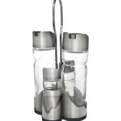 Set Menage in Vetro con Stand Metallo Cromato h20 cm