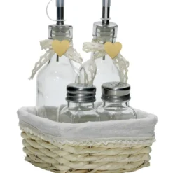 Set Menage 4 Pezzi in Vetro con Cesto