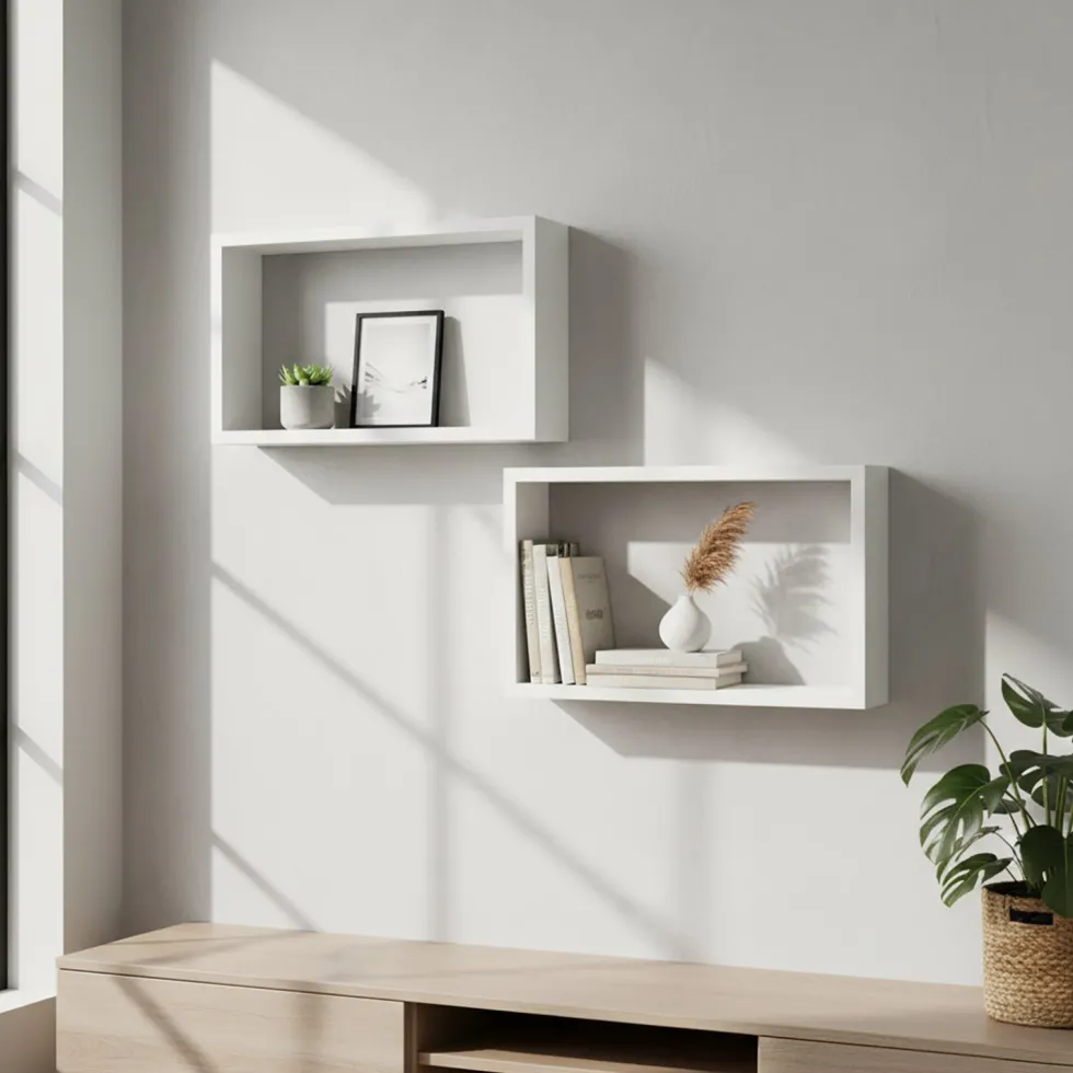 Set Mensole da Parete in Legno Bianco 2 Pezzi